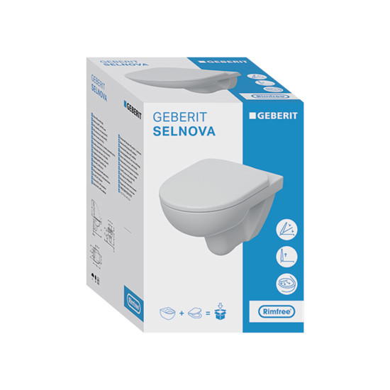 Školjka WC viseća s daskom soft close bijela RIMFREE GEBERIT SELNOVA ovalna