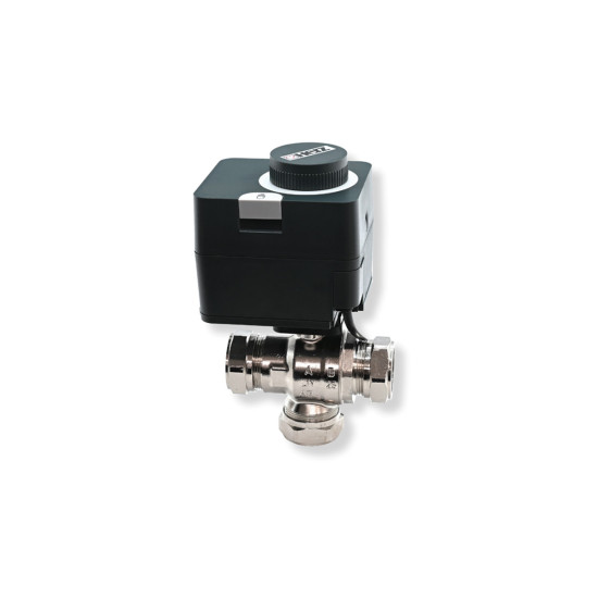 Ventil troputni prekretni R1" (DN25 - Cu 28) s motornim pogonom (12S, 230V, 2P+ prekidač) priključnim kabelom, 3 x hidraulički priključak s holender maticom G5/4" HERZ