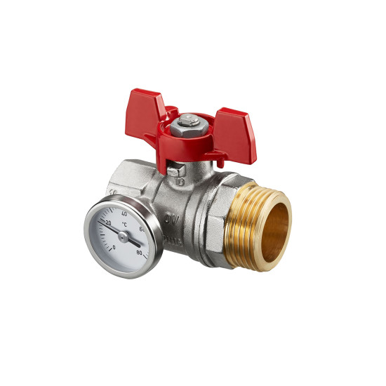 Ventil kuglasti 3/4" s termometrom MŽ (crveni) za razdjelnike OVENTROP 