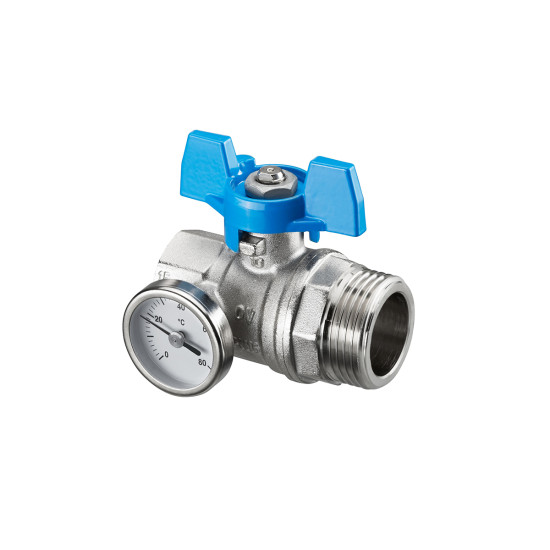 Ventil kuglasti 3/4" s termometrom MŽ (plavi) za razdjelnike OVENTROP 