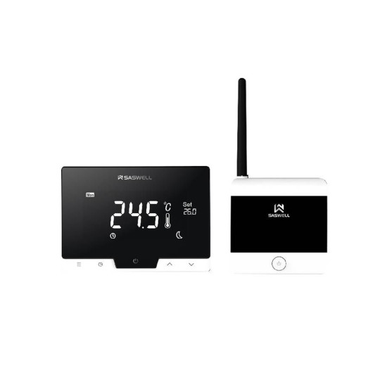 Termostat sobni bežični s tjednim programiranjem i radijskim prijemnikom crni SASWELL 