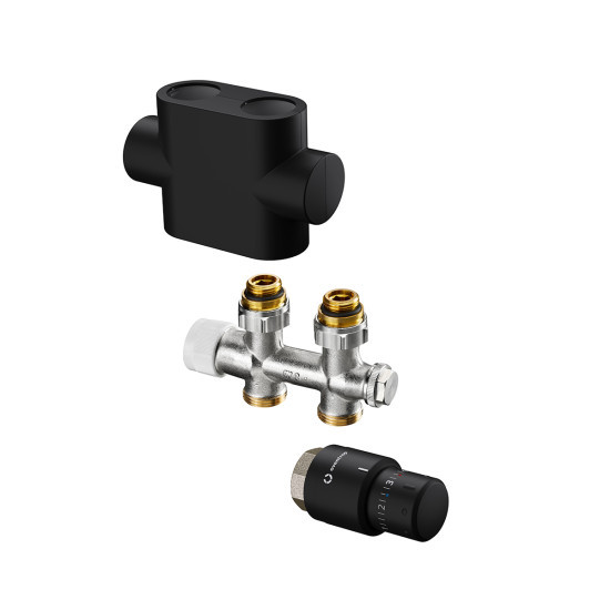 Set (Ventil kutni MULTIBLOCK T 1184084, obloga kutna PVC za "MULTIBLOCK T" mat crna 1184082, glava termostatska Uni SH mat crna 1012063) OVENTROP (1184484)