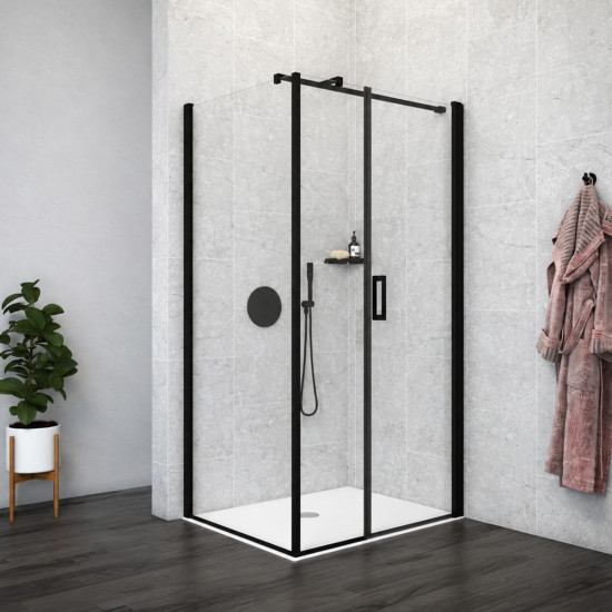 Fiksna strana za tu&scaron; kabinu MARS W 80 cm h-200 univerzalna (prozirno staklo, crni profil) AQUAESTIL 