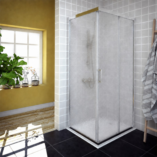 Fiksna strana za tu&scaron; kabinu SAVANA W 100 cm h-200 univerzalna (reljef staklo, silver profil) AQUAESTIL 