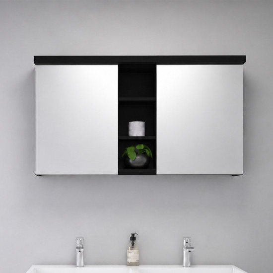 Ormarić viseći 120 cm s ogledalom, LED rasvjeta, 2 vrata,Power Box (prekidač i utičnica) crna mat ASTRA AQUAESTIL  