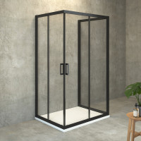 Fiksna strana za tu&scaron; kabinu SAVANA W 80 cm h-200 univerzalna (prozirno staklo, crni profil) AQUAESTIL 